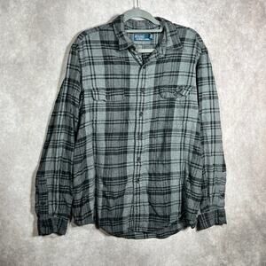 Polo‎ Ralph Lauren Shirt Mens Size XL Gray Plaid Flannel Button Up Long Sleeves